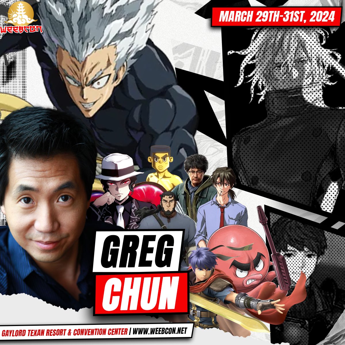 ⛅️CELEBRITY GUEST⛅️ Where you have Saitama, Garou is somewhere close hatin. Please welcome Greg Chun to our guest lineup! Greg will be in attendance all three days of the show. Which starts in 3 days by the way ⛅️