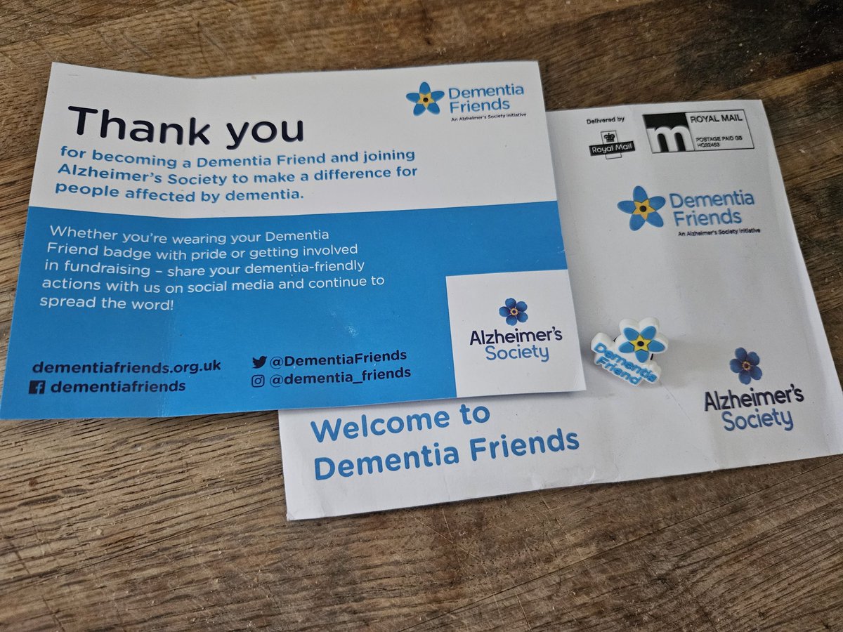 #DementiaSupport 
@DementiaFriends 
I will be wearing my pin badge with pride.