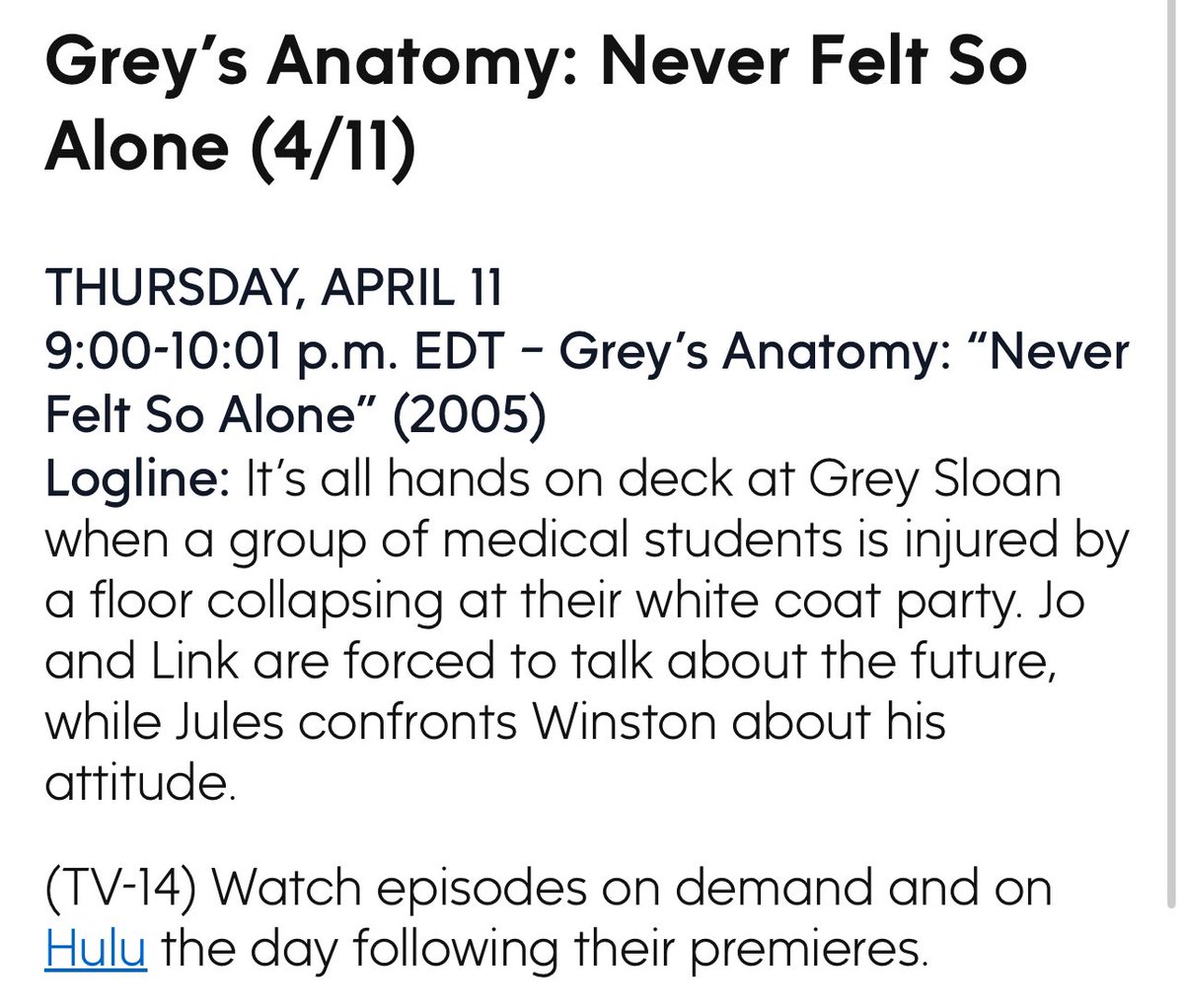 Grey’s Anatomy 20x05: “Never Felt So Alone” - airing 4/11/24 | PRESS RELEASE @camilluddington @RealCarmack @AntHilll #AdelaideKane @GreysABC #GreysAnatomy