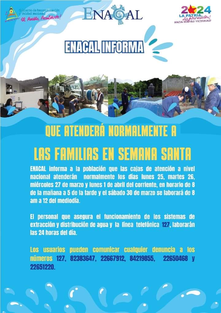 ENACAL atenderá normalmente a las Familias en Semana Santa #VeranoAlegríaFamilia #ManaguaSandinista #ENACAL