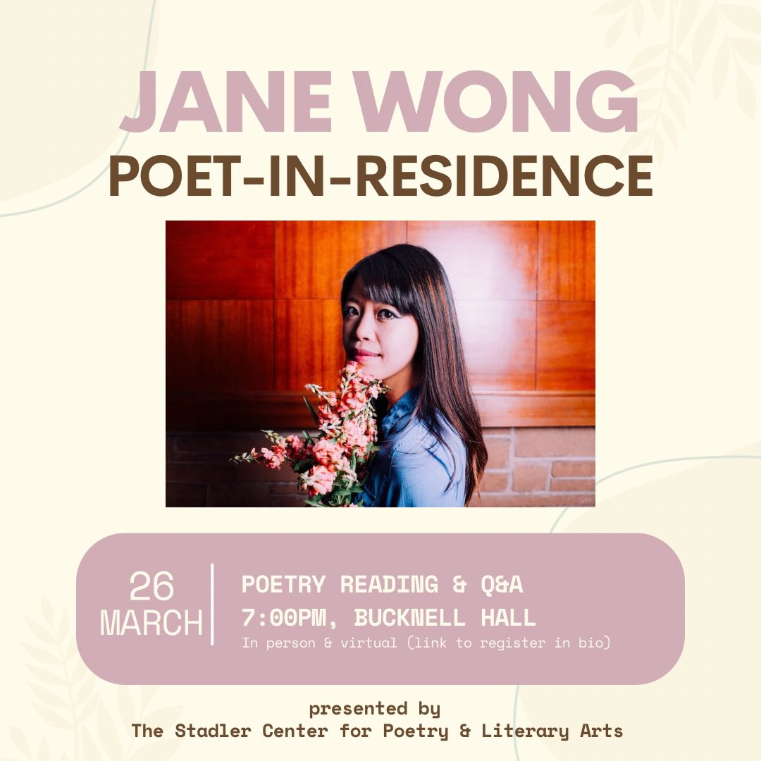 Join us for Jane Wong’s reading tomorrow night! Register here: bucknell.zoom.us/webinar/regist…
