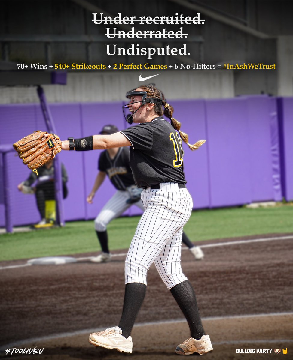 𝐓𝐡𝐞 𝐧𝐮𝐦𝐛𝐞𝐫𝐬 𝐝𝐨𝐧’𝐭 𝐥𝐢𝐞.

<a href="/ashlynstrother/">Ashlyn</a> becomes the program’s all-time leader in career strikeouts &amp; perfect games.

#TooLiveU | #PupsUp