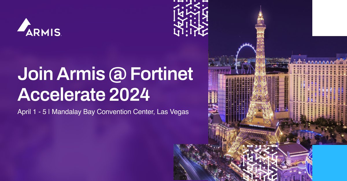 Armis is heading to Fortinet Accelerate in Las Vegas on April 1-5, 2024!  Swing by our booth or schedule a meeting.

Book a Meeting with Our Team: ow.ly/VzGj50R1kL5

#Accelerate24 #Fortinet #Armis #Cybersecurity