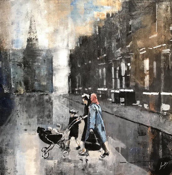 Painting by Dave Coulter for ‘Four miles from Manchester’ exhibition 2017-18 commissioned by  Salford Museums to commemorate Tony Warren, creator of Coronation Street.