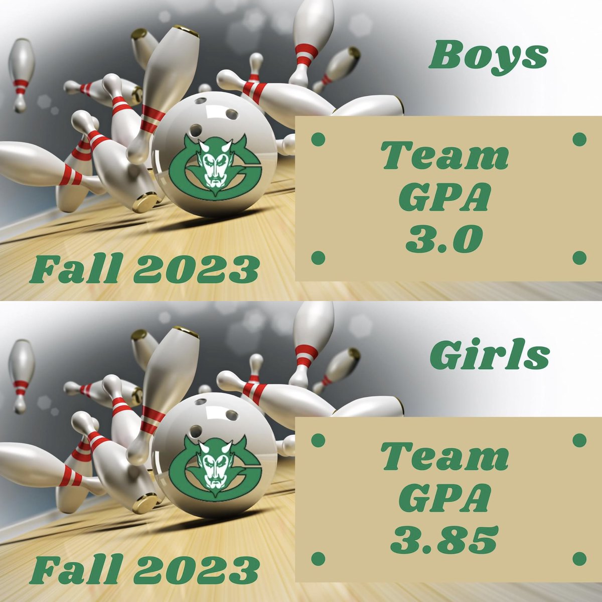 Big shout out to both our boys' and girls' teams for their effort in the classroom during the season.  9 girls (the entire roster) and 5 boys finished with a 3.5 or higher and will be presented a certificate for their accomplishment at the banquet!🎳💚 #STUDENTathlete