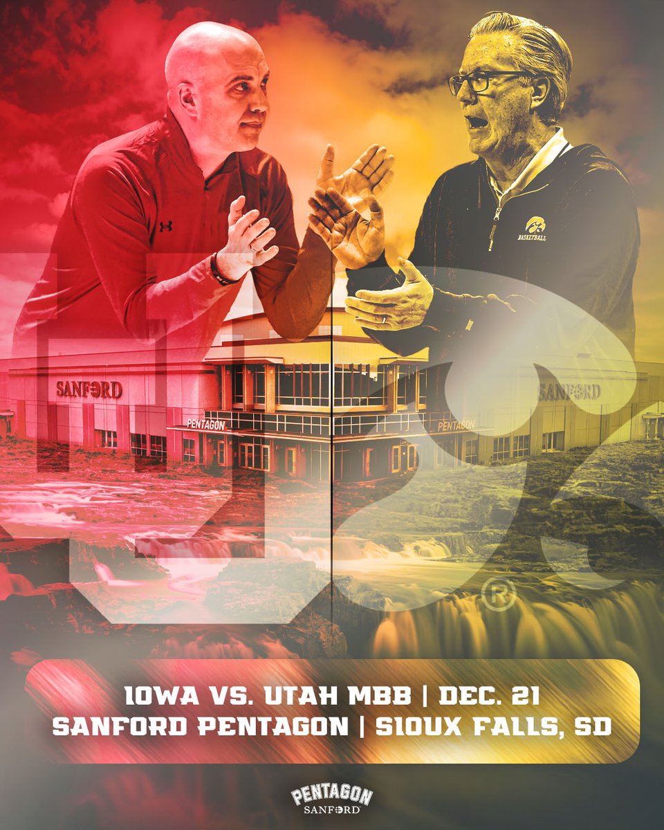 .@IowaHoops returns to the Sanford Pentagon in the 2024-25 season when they play @UtahMBB in a nonconference matchup on Dec. 21. 🎟 will be as low as $30 and go on sale at 10 a.m. on Apr. 10 ONLINE ONLY at ticketmaster.com. 👉 bit.ly/3xaG9Ya #SanfordSports