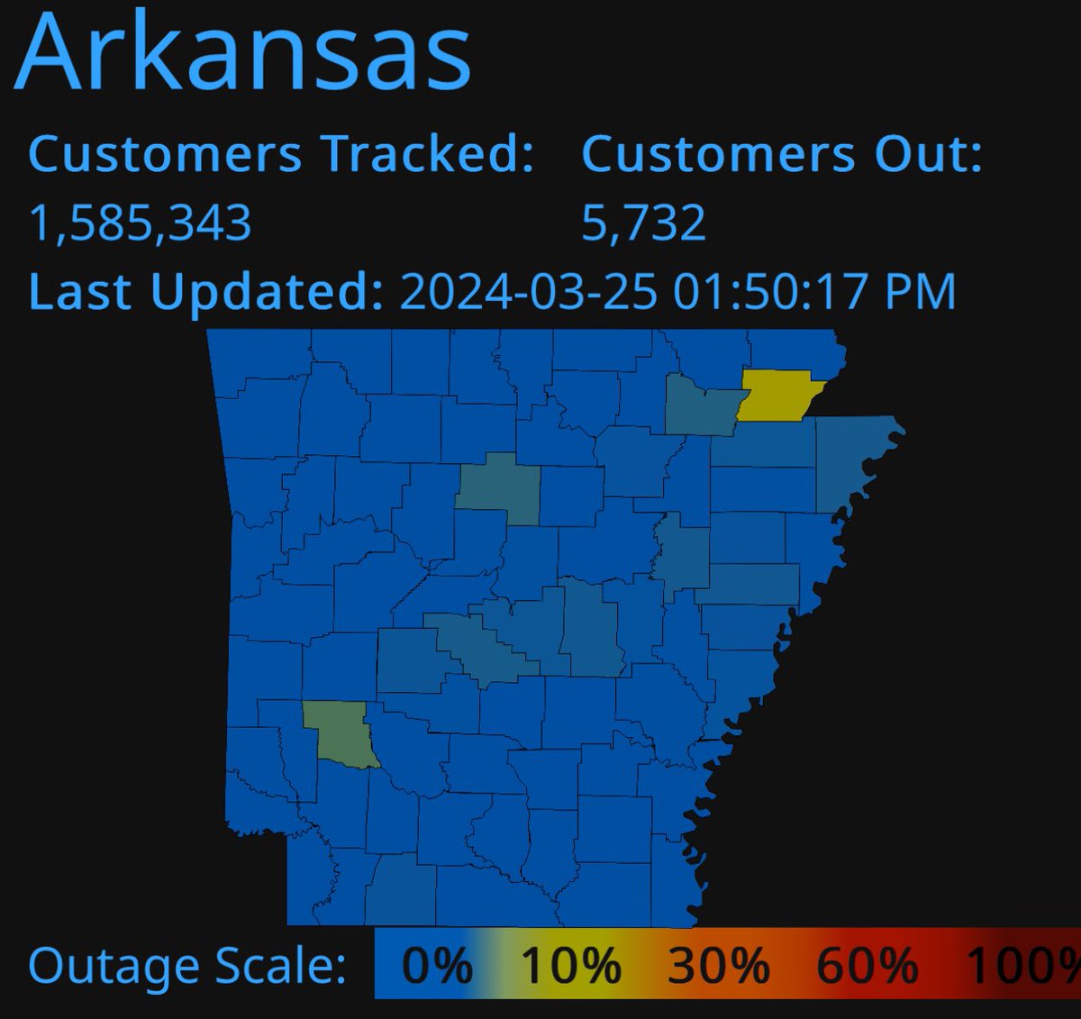 There are over 5,700 customers without power at this hour. A little over 900 Craighead Electric customers in Greene County.