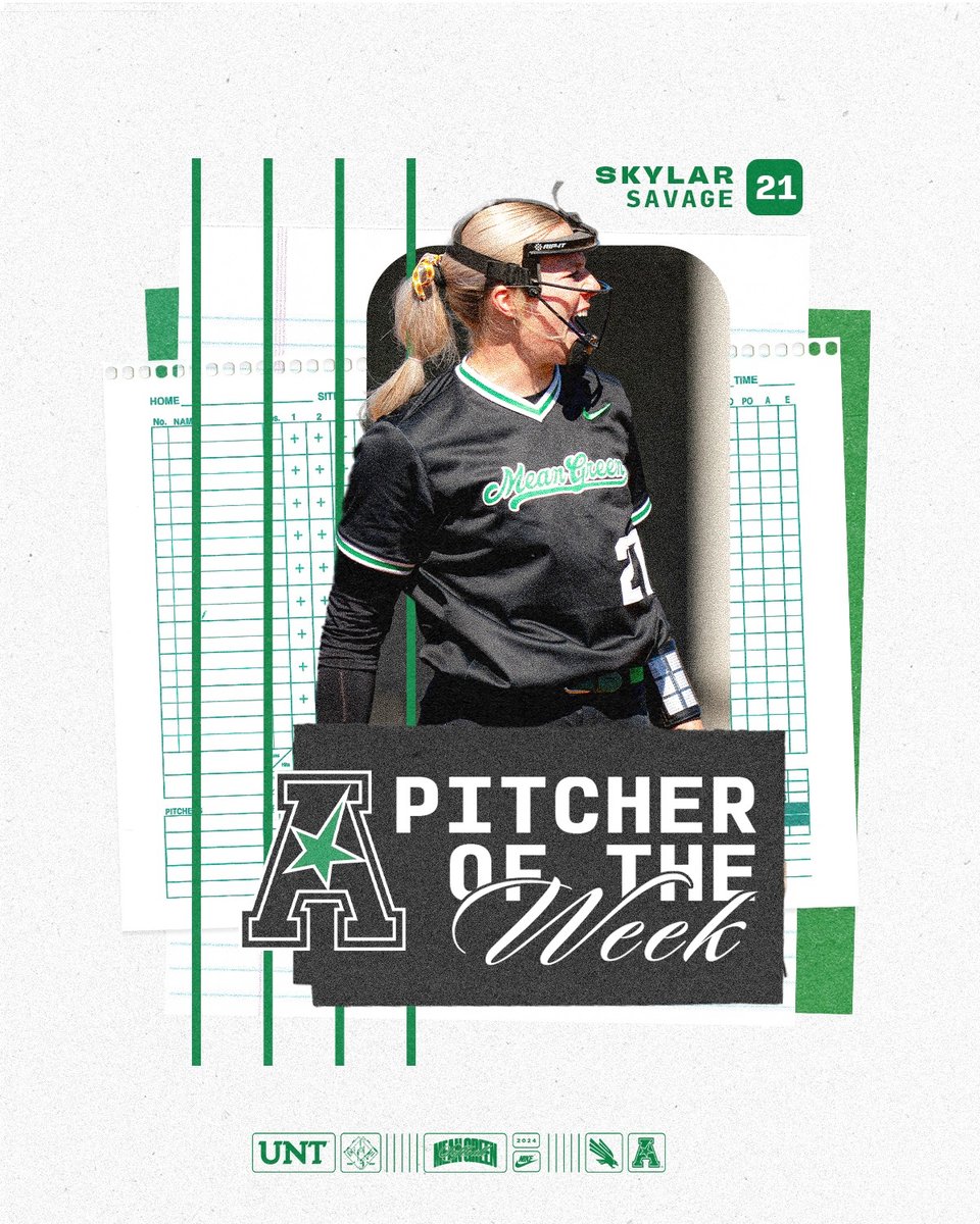 𝐒𝐚𝐯𝐚𝐠𝐞 𝐖𝐢𝐧𝐬 𝐏𝐢𝐭𝐜𝐡𝐞𝐫 𝐨𝐟 𝐭𝐡𝐞 𝐖𝐞𝐞𝐤 Back-to-back conference wins ✅ Zero runs allowed over 9.2 innings ✅ Complete-game shutout ✅ First @American_Conf award ✅ #GMG 🟢🦅 x @SkylarSavage21