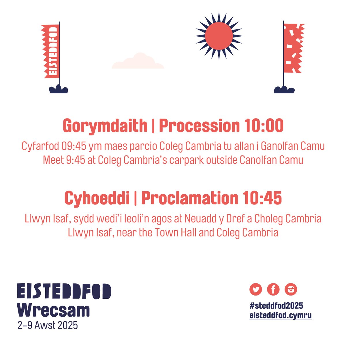 📣 Come and be part of Eisteddfod Wrecsam 2025 Proclamation Ceremony on 27 April 2024. 🤗 Want to be part of the community procession? Register today! eisteddfod.wales/community-proc… ℹ️ More information on our website: eisteddfod.wales/festival/2025/…