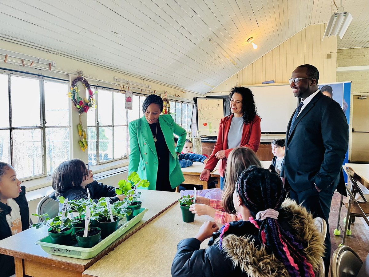 RepShontelBrown's tweet photo. As a Ben Franklin K-8 alum, I was truly honored to welcome @DepSecXoch to the Ben Franklin Community Garden and meet some amazing students who are learning about agriculture directly. Excited to see this innovative CMSD program inspire the next generation. https://t.co/814odbJBl1