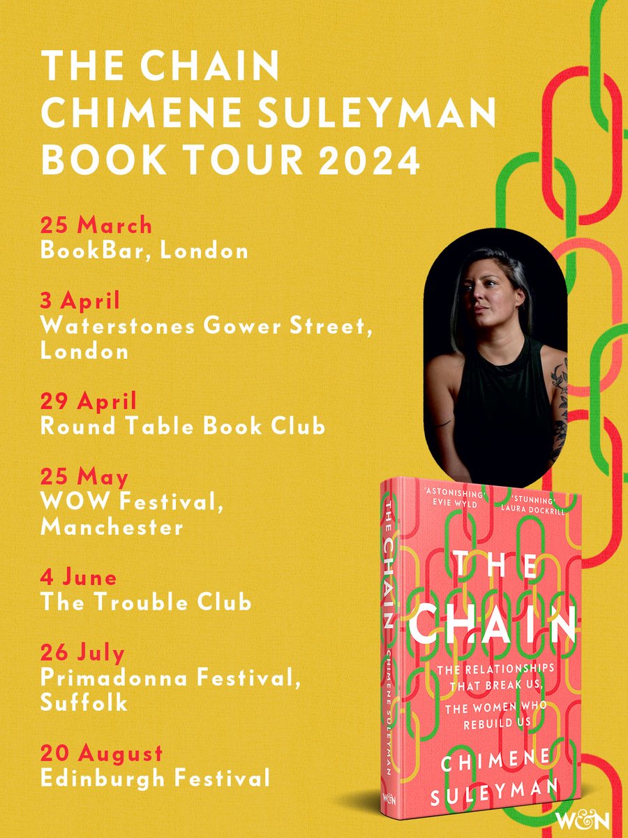The incredible author of The Chain, @chimenesuleyman kicks off her book tour tonight! If you missed the sold out @BookBarUK event here are the details you need for the full line-up: Book here: geni.us/TheChain_Events #WeAreTheChain ⛓️