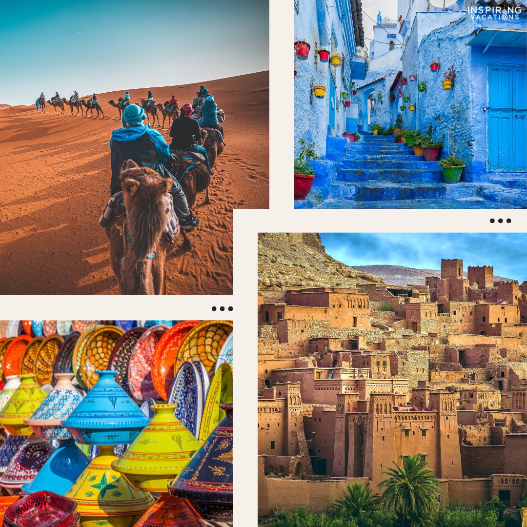 Discover the magic of Morocco: wander through bustling souks, indulge in the scents of exotic spices, and explore the majestic Atlas Mountains on our unforgettable tours! inspiringvacations.com/in/morocco-tou…