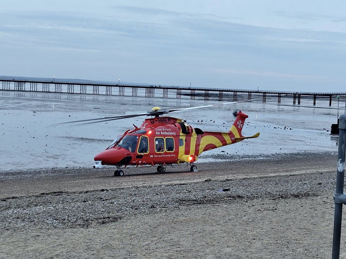 Latest: An Air Ambulance has landed on Southend beach, with police and paramedics attending an incident in the central seafront area. Emergency doctors and paramedics are attending to a patient on the ground near to the seafront fountains.