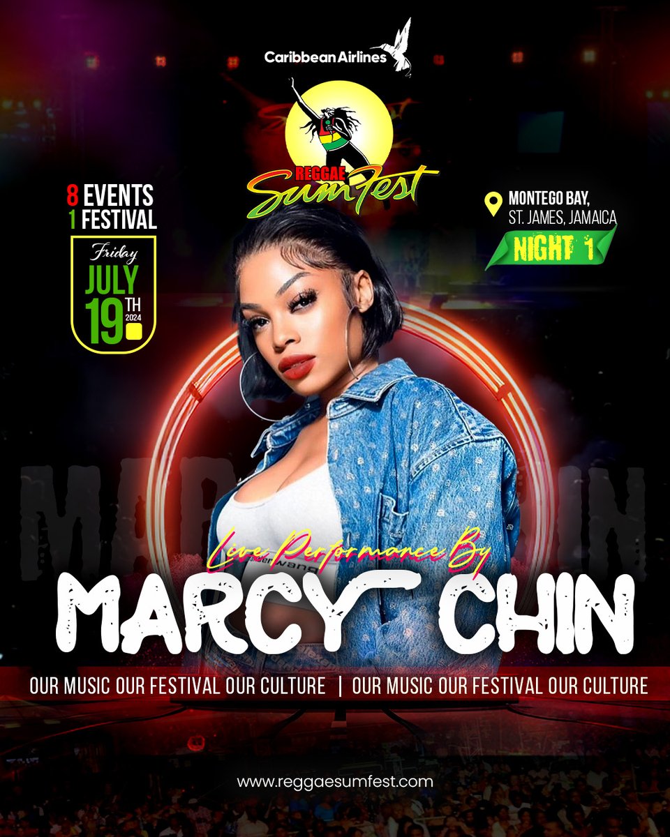 Welcoming Miss Likkle and rich with a flow weh tight like stitch Marcy Chin to the Reggae Sumfest night 1 artist line-up. Stay Tuned! Early bird tickets will soon be available for purchase. #ReggaeSumfest2024 #OurMusic #OurFestival #OurCulture #TheSumfestExperience