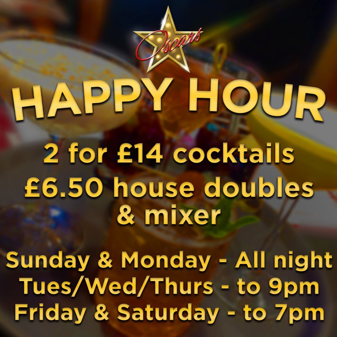 Are you joining us for Happy Hour tonight? It's 2 for £14 on cocktails, and discounted house doubles all night on Sundays and Mondays!