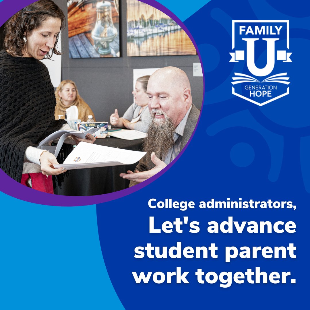 SupportGenHope's tweet photo. Higher ed institutions, join a cohort of colleges and universities that are committed to better serving student parents! The application to join our next #FamilyU Cohort is due May 3rd: https://t.co/mRHIJa9qVx https://t.co/H1YJE3Jl5N