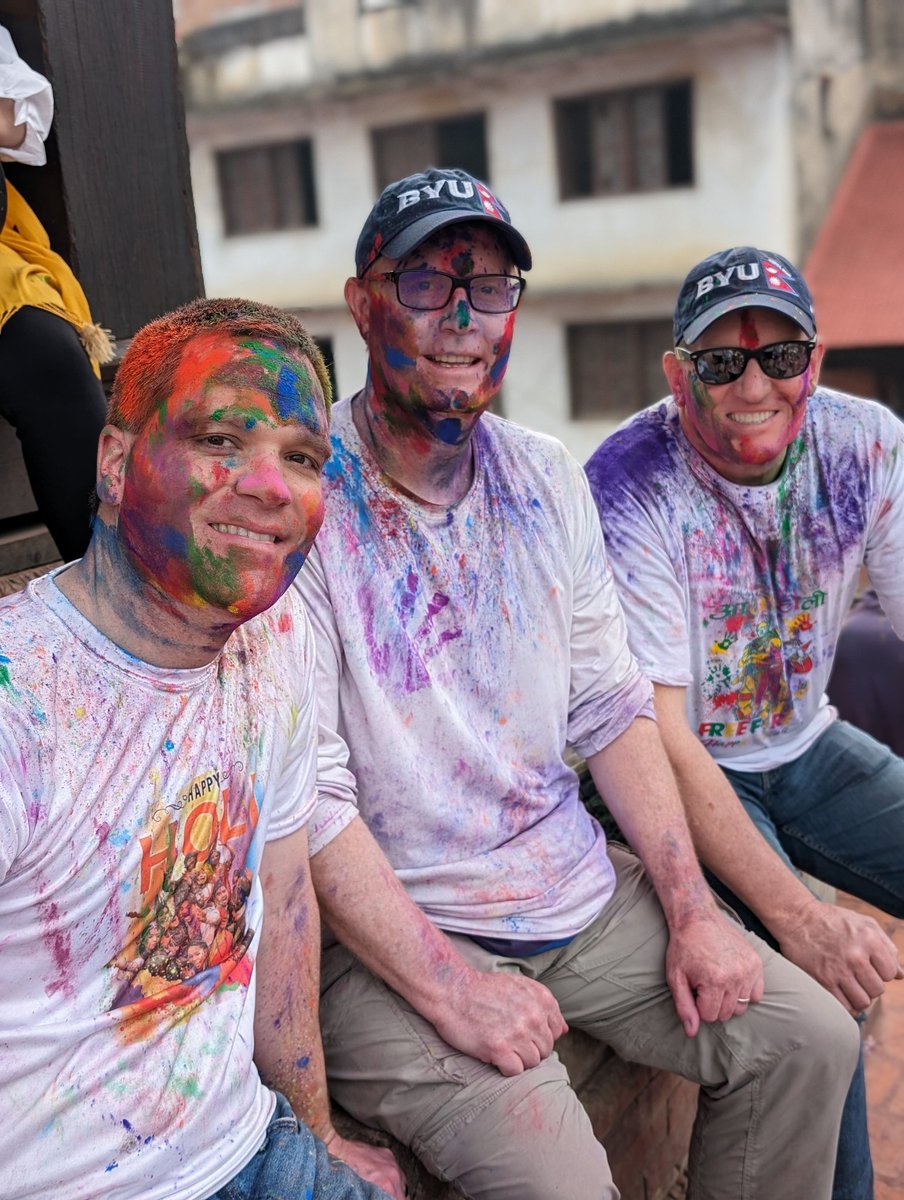 Ended our Nepal trip celebrating Holi in Kathmandu. The locals loved rubbing powder on my bald head. It was a once-in-a-lifetime experience for this introvert. #byu @byulifesciences