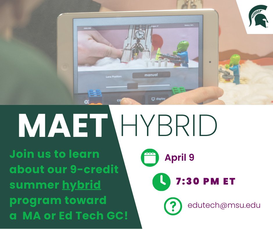 Know someone who might be interested in joining us for #MAET this summer? We welcome them to our virtual information session on 4/9/24 at 7:30pm ET to learn about our #hybrid summer program option - and receive an application fee waiver. explore.msu.edu/register/MAET-…