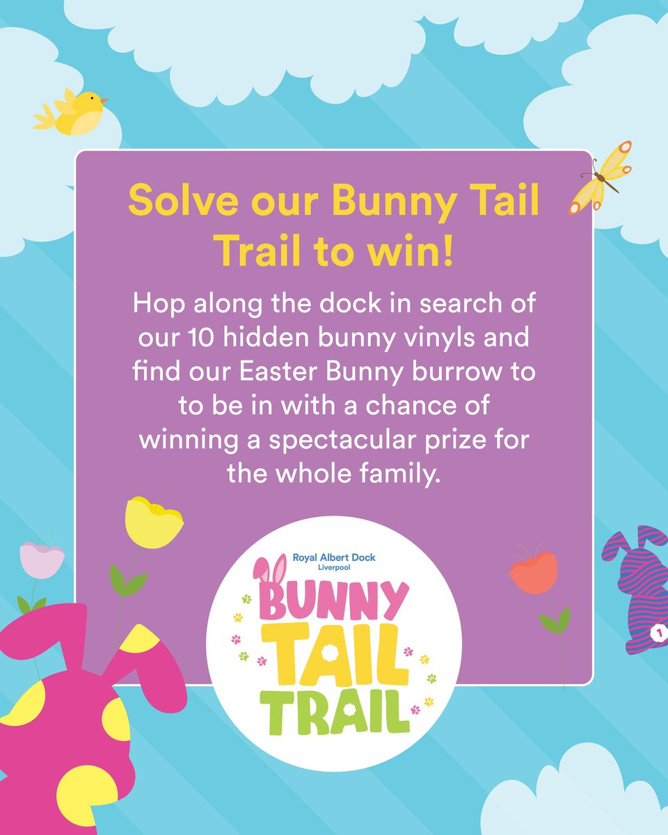 🐰 Hop around the dock this #Easter # join us on our #BunnyTailTrail.⁠ ⁠ Track down the Easter Bunny & be in with the chance of winning a spectacular prize that the whole family can enjoy.⁠ For more details visit: albertdock.com/bunny-tail-tra… ⁠ #RoyalAlbertDock #Liverpool #Dock