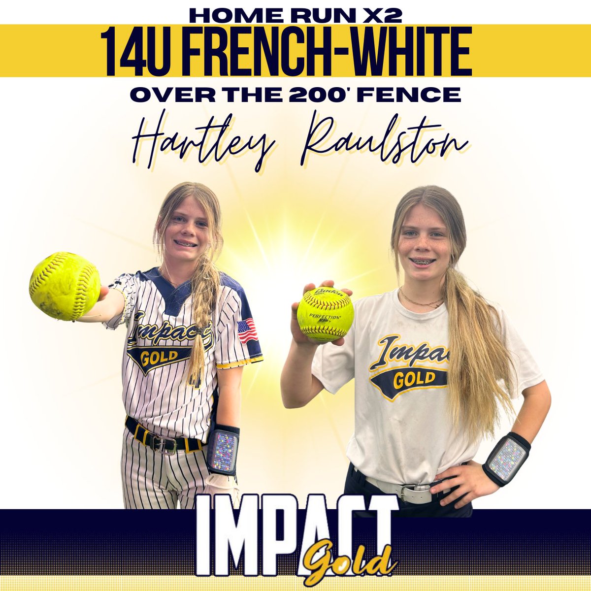 Hartley Raulston of the Impact Gold 14u French-White had her very first over the fence home run. She had so much fun she decided she would do it again this weekend! Way to go Hart!!!!