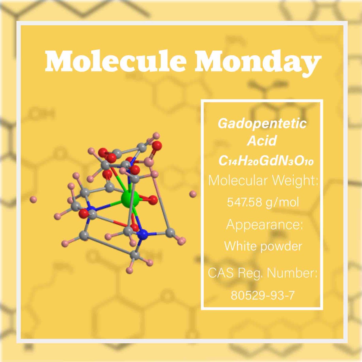 Do you know about gadopentetic acid, an MRI contrast agent, and a potential health threat? Learn more about this molecule at acs.org/molecule-of-th…. Images used in this post are from asc.org.