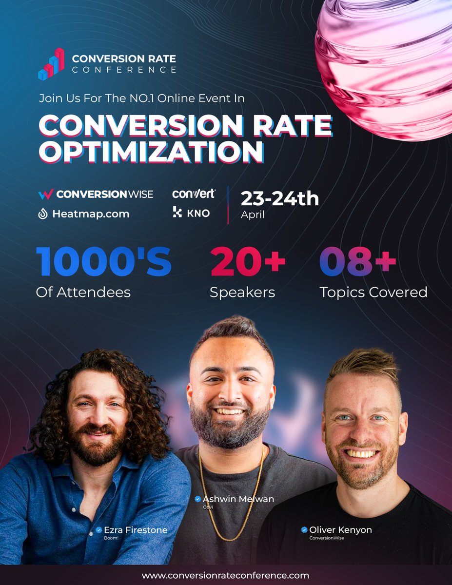 Clears throat...🎙️

I'm super excited to announce the return of The Conversion Rate Conference (still 100% FREE! 🎉).

The only virtual conference dedicated solely to conversion rate optimization.

This years line up is looking absolutely delicious with the likes of