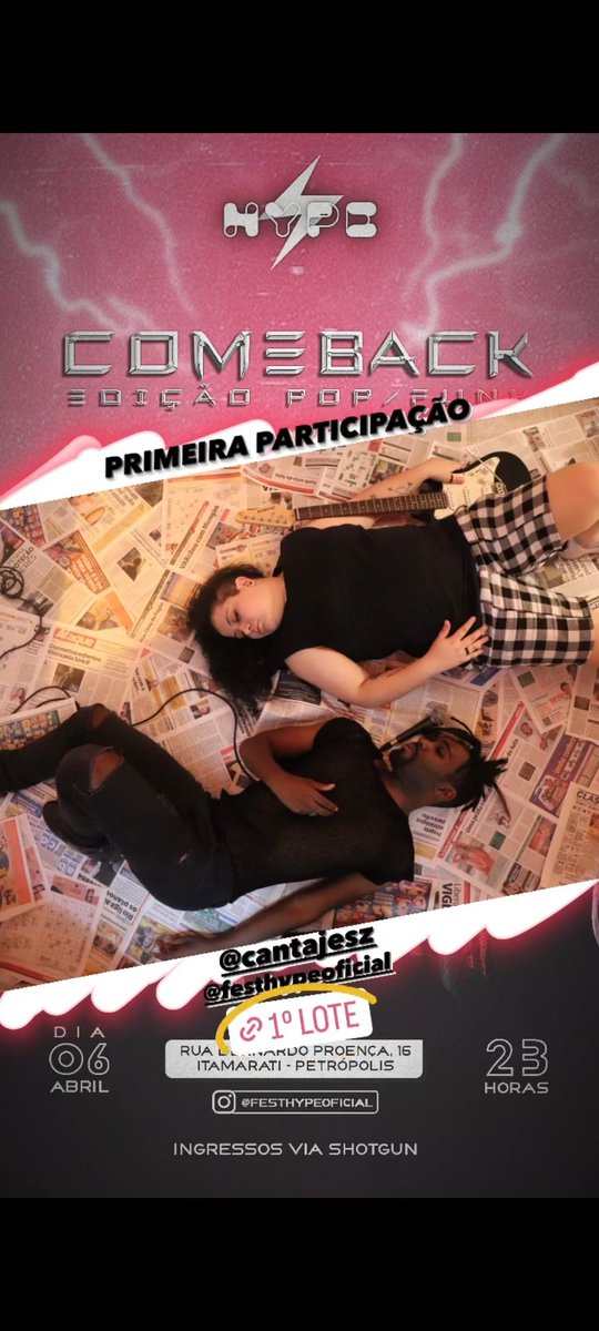 Vocês estão sabendo da novidade? 🫢

Farei uma participação especial no show do mozão <a href="/oIgorOggy/">IGOR OGGY | ouça “CUSTA CARO”💰</a> no comeback da maior festa da cidade. você não vai perder né?

Ainda tem ingresso e você pode garantir 10% de desconto com o cupom JESZ

shotgun.live/events/hype-co…