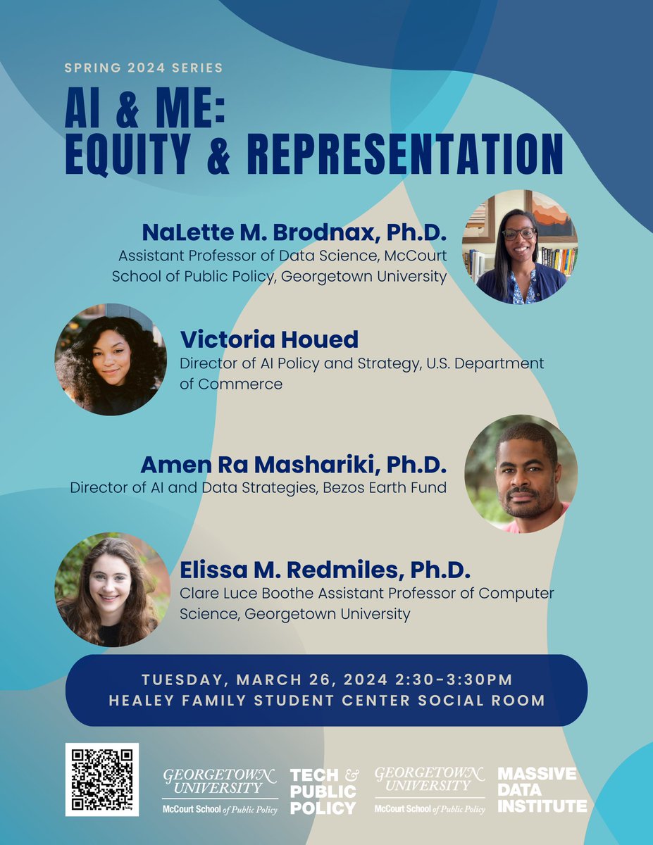 Join @McCourtSchool's @MassiveData_GU + Tech & Policy Program for the 2nd panel in the 'AI & Me' series exploring 'what does AI mean for us in everyday life?' from the lens of #equity on Tues, March 26 at 2:30pm #aiandmeatGU Learn more ➡️ mdi.georgetown.edu/news/aiandme-s…