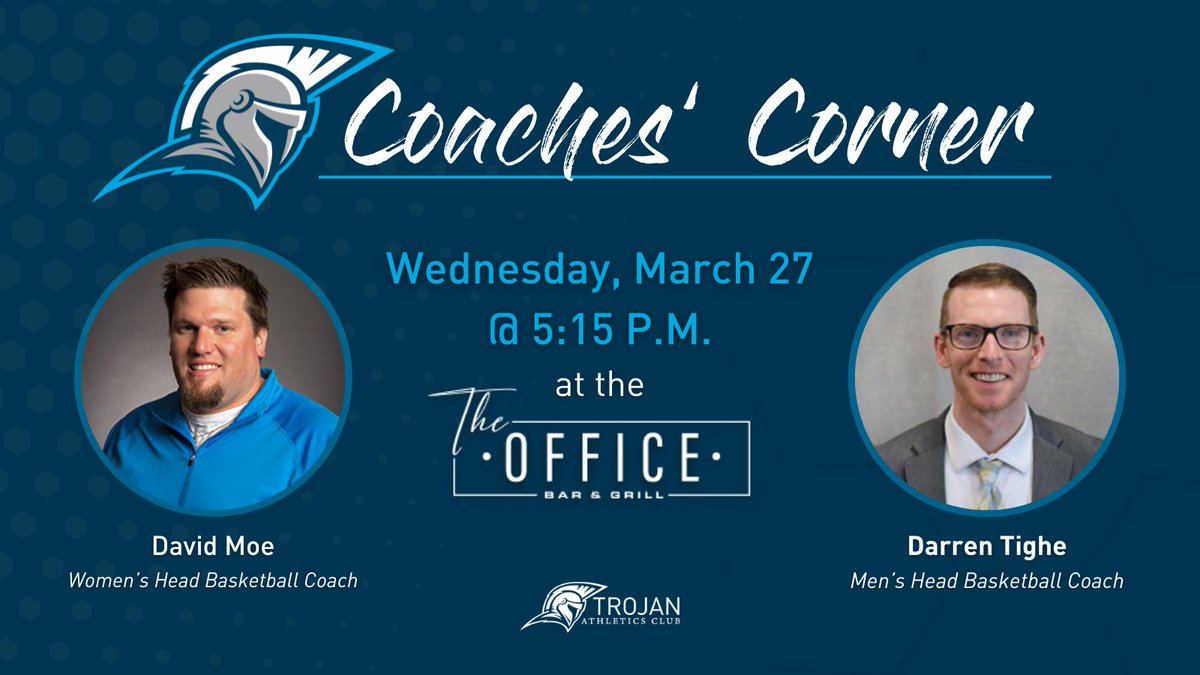 *Weather pending* Join us for free pizza and drinks during Coaches' Corner this Wednesday, March 27, at 5:15 PM! Hear from speakers Head Coach Moe and Head Coach Tighe. This week is sponsored by BankWest! 

Location: The Office Bar &amp; Grill
