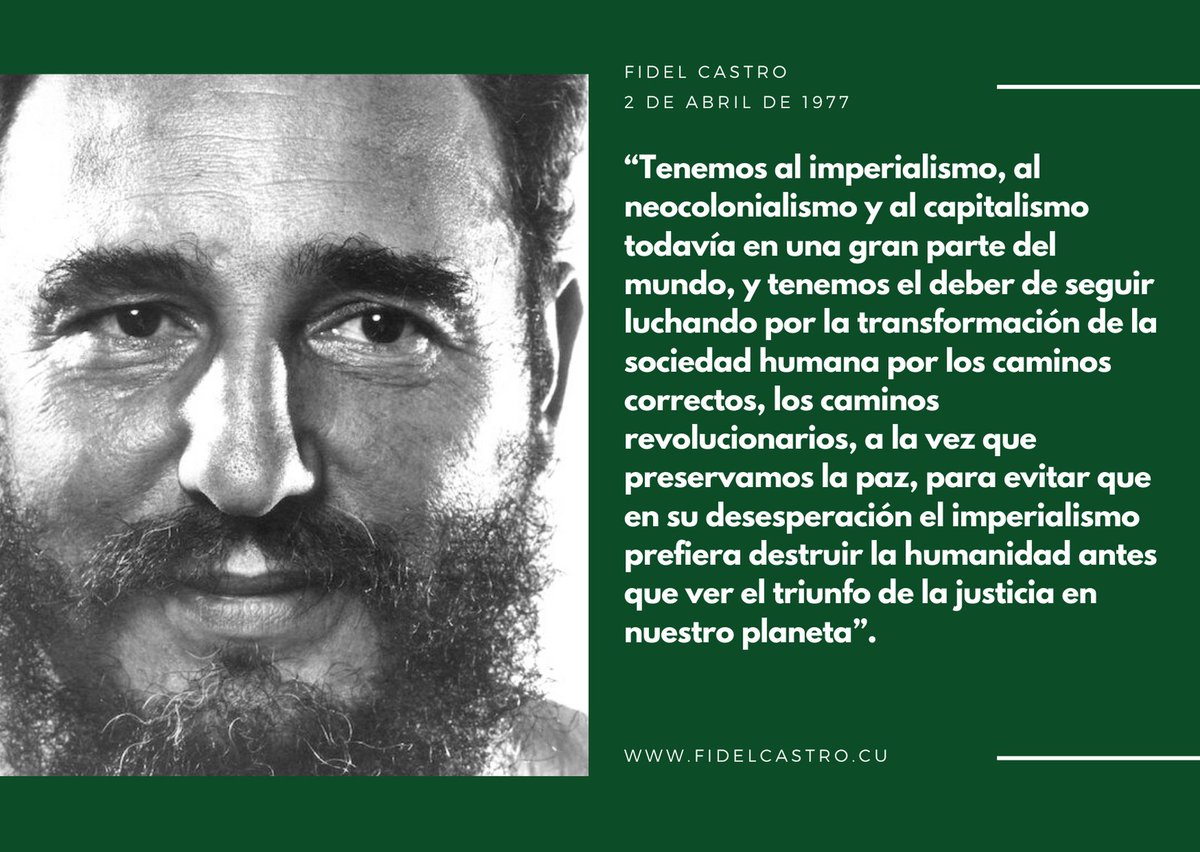 📅2 de abril de 1977 🎙️#FidelCastro: “Tenemos al imperialismo, al neocolonialismo y al capitalismo todavía en una gran parte del mundo, y tenemos el deber de seguir luchando por la transformación de la sociedad humana por los caminos correctos”. 👉bit.ly/2pOT9gz