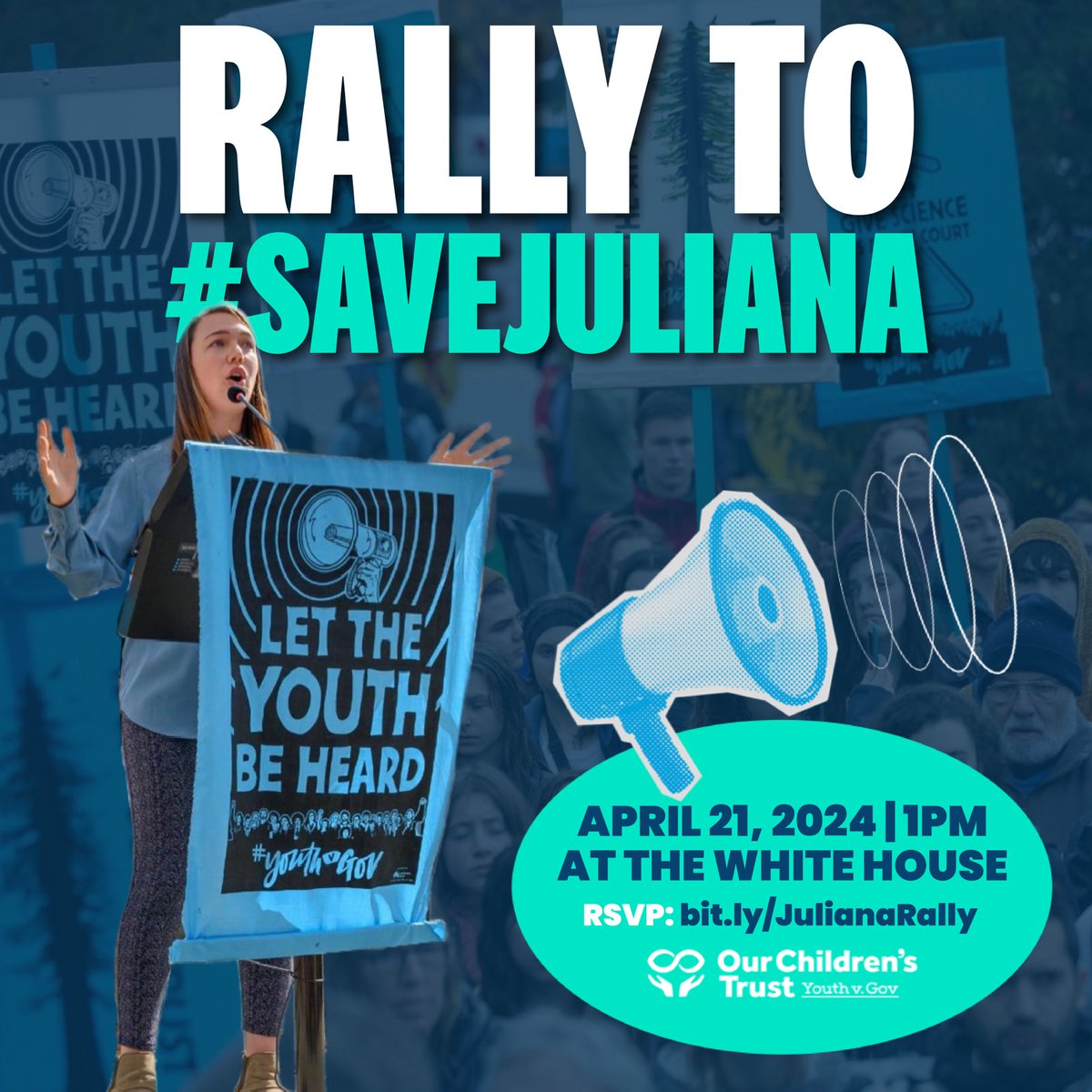 This #EarthDay weekend, we’re taking the fight to #SaveJuliana to the White House on 4/21 and we need you to RALLY with us! Tell <a href="/POTUS/">President Donald J. Trump</a>: JOIN US as America’s Climate President &amp; say YES—we have the right to be heard. RSVP: bit.ly/JulianaRally #YouthvGov