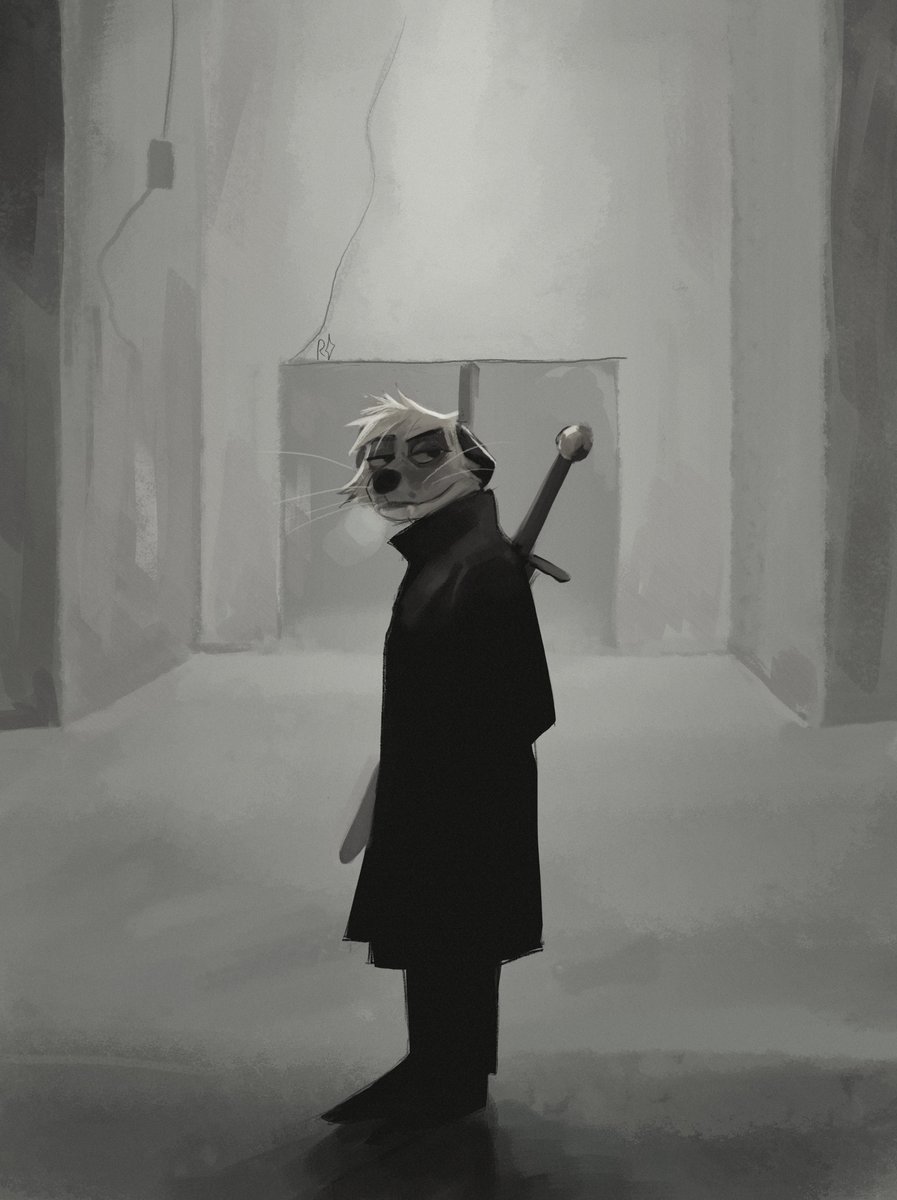 RoSphix's tweet photo. Something quick to warm my blood

of a meerkat with a sword somewhere cold and remote. 

Was watching Andrei Tarkovsky's Stalker and got inspired. https://t.co/2gi2QiuRIP