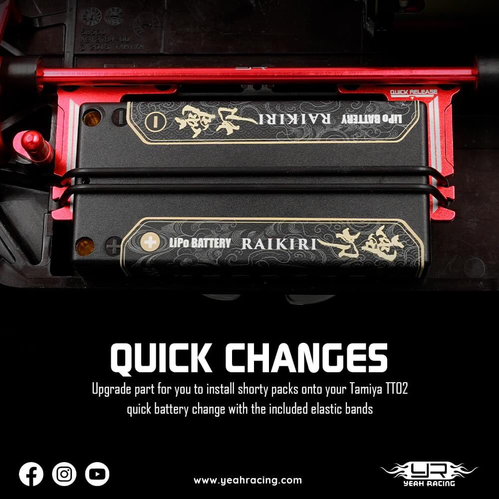 rcmart's tweet photo. Yeah Racing Aluminum Short Battery Holder Set!!!
Upgrade part for you to install shorty packs onto your Tamiya TT02, quick battery change with the included elastic bands.
>> https://t.co/rMWoN3FBuE <<
Get your RC goodies at:
https://t.co/9yuGVMVw0P
#rcMart
#YeahRacing https://t.co/DDMHICRD0I