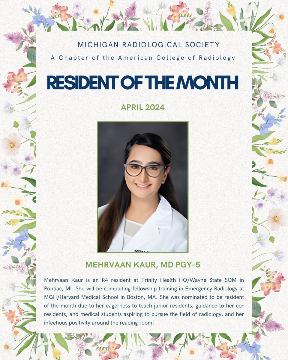 michiganradiologicalsociety (@michiganradiol1) on Twitter photo 🌟 Radiology Resident of the Month 🌟
We are thrilled to announce <a href="/MehrvaanKaur/">Mehrvaan Kaur</a> as our Radiology Resident of the Month for April 2024! 🎉👏<a href="/MehrvaanKaur/">Mehrvaan Kaur</a>
#MRS2024
#Radiology
#radres 🌟 Radiology Resident of the Month 🌟
We are thrilled to announce <a href="/MehrvaanKaur/">Mehrvaan Kaur</a> as our Radiology Resident of the Month for April 2024! 🎉👏<a href="/MehrvaanKaur/">Mehrvaan Kaur</a>
#MRS2024
#Radiology
#radres