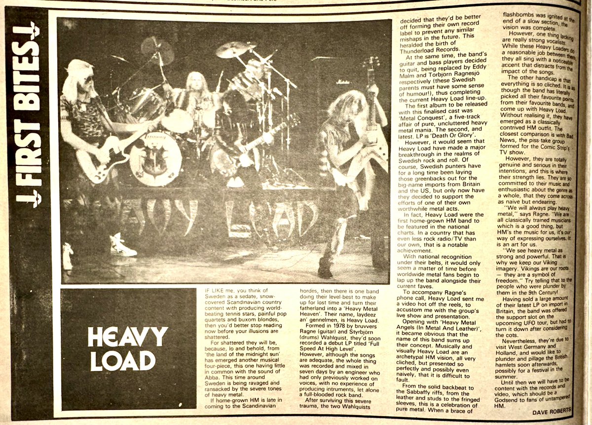 ZoundsAbound's tweet image. Dave Roberts introduces Sounds readers to Swedish Heavy Metal band, Heavy Load who have adopted every HM stereotype imaginable in their quest for glory. Hilariously they are also trying to sell us Vikings as a beacon of freedom!

#HeavyLoad

Sounds Mar 19th 1983