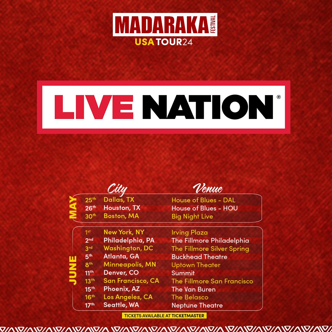 Festivals don't just happen, they take a whole team of incredible people! 

Shoutout to Live Nation for working their magic on Madaraka Festival 2024. 

Let's bring the show to life! #MadarakaFestival2024 #PartnershipsThatMatter #LiveNation