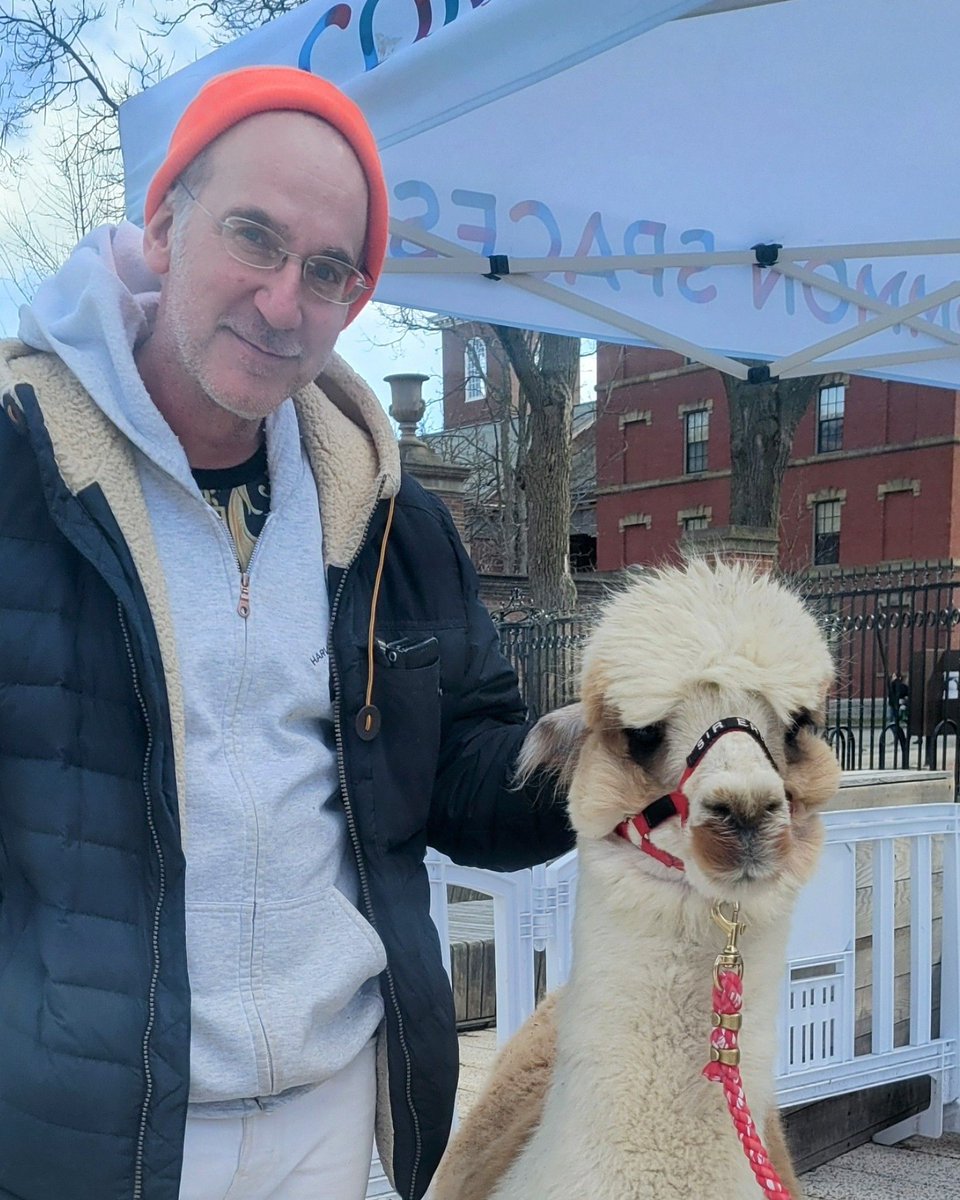 Recently, Circulation Desk staff Melanie Evans (green hat), Brian Sutton (orange hat) and Katie Conway (video) took a break from checking out HLS Library materials to check out some visiting alpaca (fleece hat)!