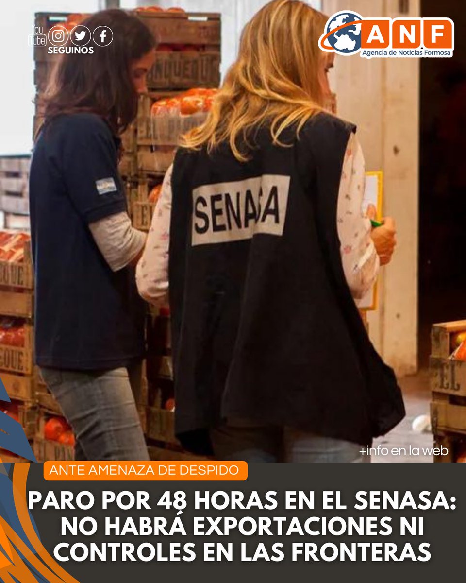 NoticiaFormosa's tweet photo. 🚨Lo anunció la Asociación de Trabajadores del Estado, en reclamo por la amenaza de recortes de personal en el Senasa. “No vamos a permitir que se lleven adelante despidos ilegales”, señalaron.

👉🏻A partir de las 0 horas de este martes… https://t.co/n4paUFXeTm