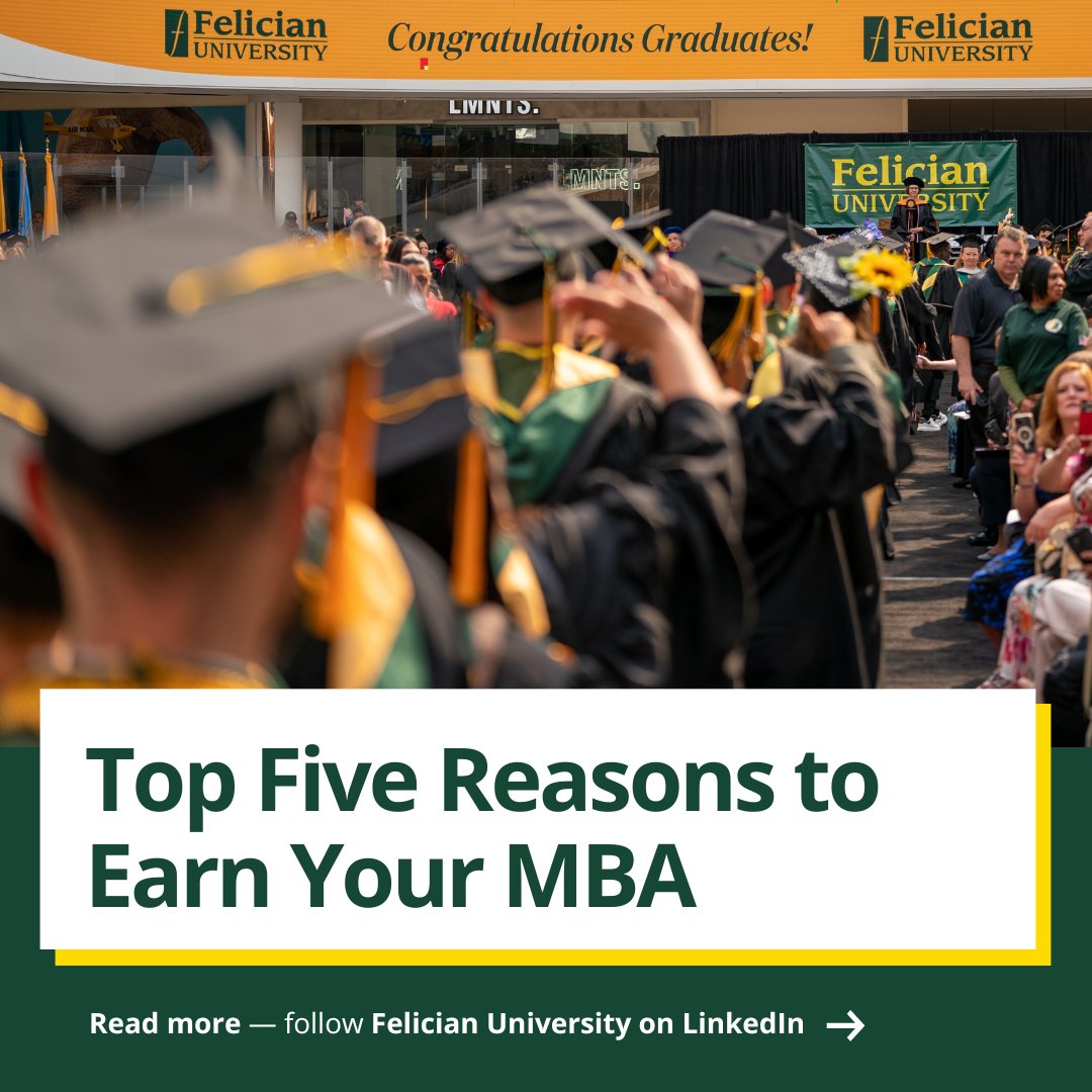 Reason #1? Those with an MBA earn $50K more than their counterparts holding only a bachelor’s degree. Read the full article to see why you should begin earning an MBA right now: bit.ly/49fk4VE

#felician #felicianuniversity #mba #graduatedegree #gradprogram #leadership