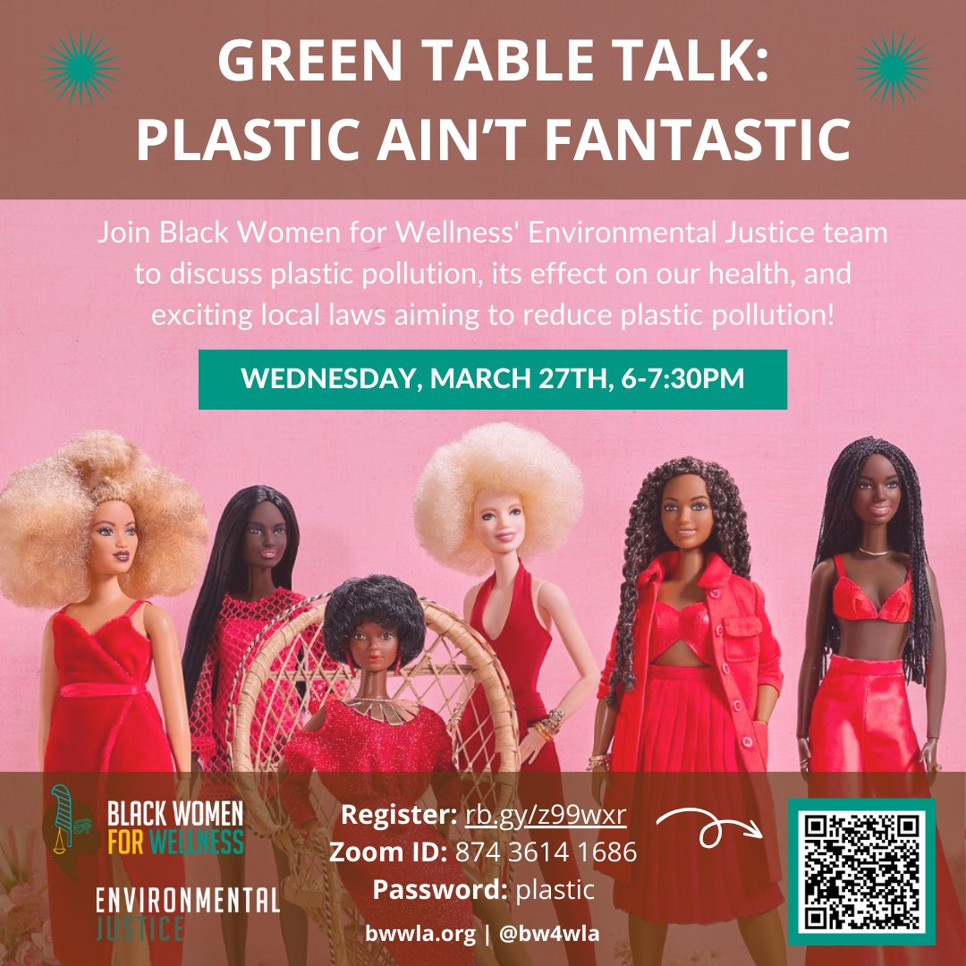Join @BW4WLA Environmental Justice team on March 27 at 6 PM for a webinar to discuss the good, the bad, and the ugly about plastics! Register today! rb.gy/z99wxr