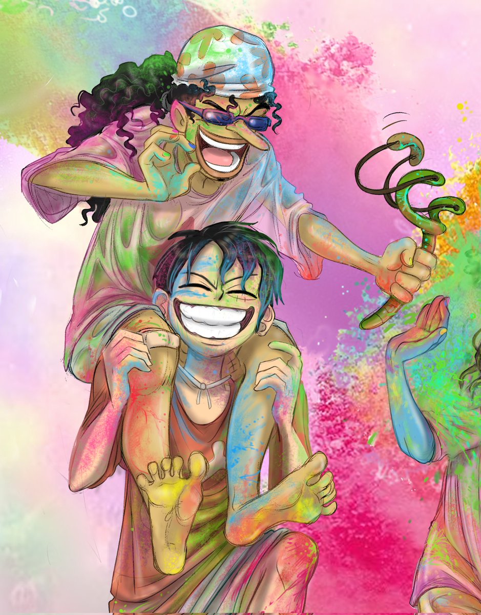 Happy Holi! Luffy and Usopp celebrating this day. Collab with my sis @artworksns on Instagram #Holi #usopp #luffy #ONEPIECE