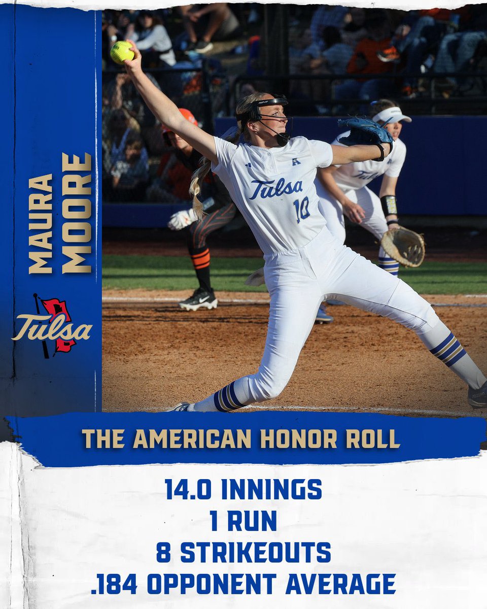 After shutting out #4 Oklahoma State and allowing just one run in 14 innings, <a href="/mauramooree/">Maura Moore</a> earns a spot on The American Honor Roll! 🔥🔥

#ReignCane 🌀🥎