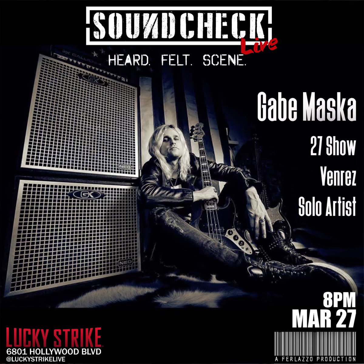 gabemaska's tweet photo. Looking forward to performing this month’s edition of @SCLiveOfficial Wednesday at Lucky Strike! Thank you for the invite @Ferlazz 🤘 https://t.co/oHECw3BUG0