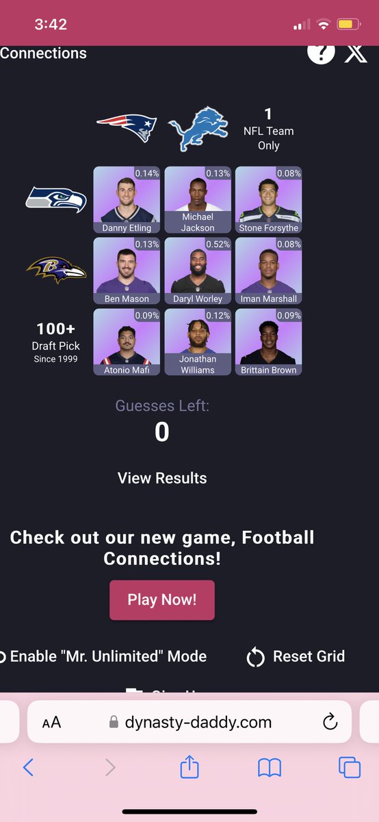 Extremely proud to announce my personal gridiron record and the best rating you can get. Once again working with <a href="/alex_seiler17/">Alex Seiler</a> , we achieved a rarity rating of ZERO (!) on the <a href="/DynastyDaddyFF/">Dynasty Daddy</a> Immaculate Gridiron.  A huge accomplishment for us both.