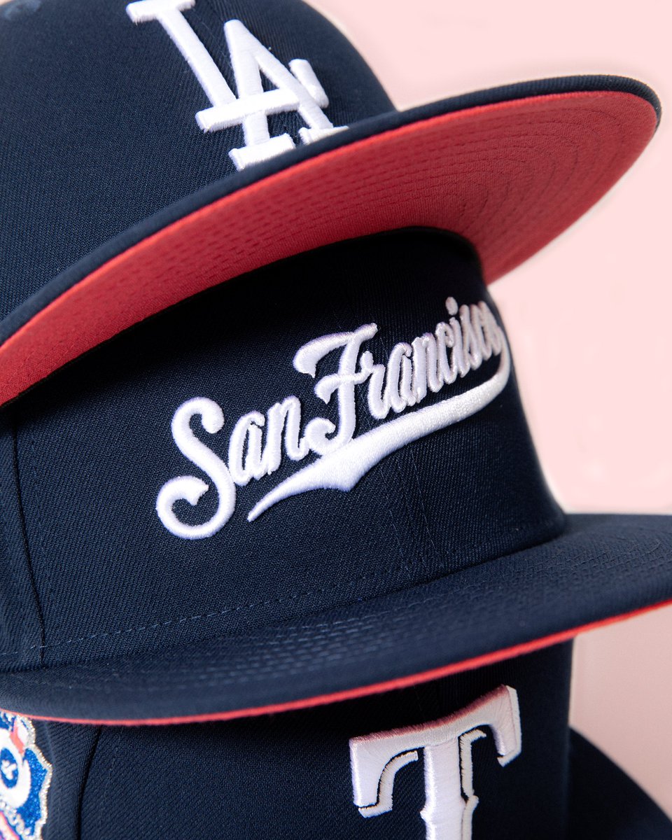 HatClub's tweet photo. We’re ready for spring with Coral UVs! 🪸

A nice combination of navy crowns with white stitched logos, and you guessed it, coral uvs! Dropping tomorrow at 11am PST/2pm EST ⏰ https://t.co/ZJzsllu1JG