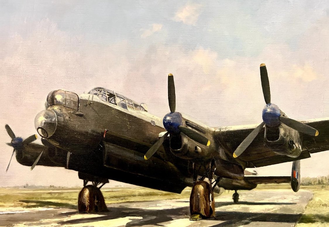 I'm guessing due to the lack of information this must be a rare painting - it was actually a very very early work of the artist David Shephard. The subject is a former Dambusters Lancaster at Blackbush - more to come ....