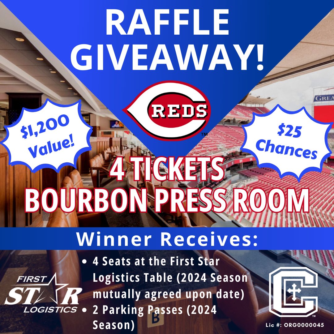 Get your chance for 4 tickets to see the Red's action and our favorite MLB Colonel, Luke Maile, at the First Star Logistics table in the Bourbon Press Club. Enjoy first-class dining and amenities. Food, alcoholic and non-alcoholic included.
covcathgaming.ejoinme.org/redsraffle