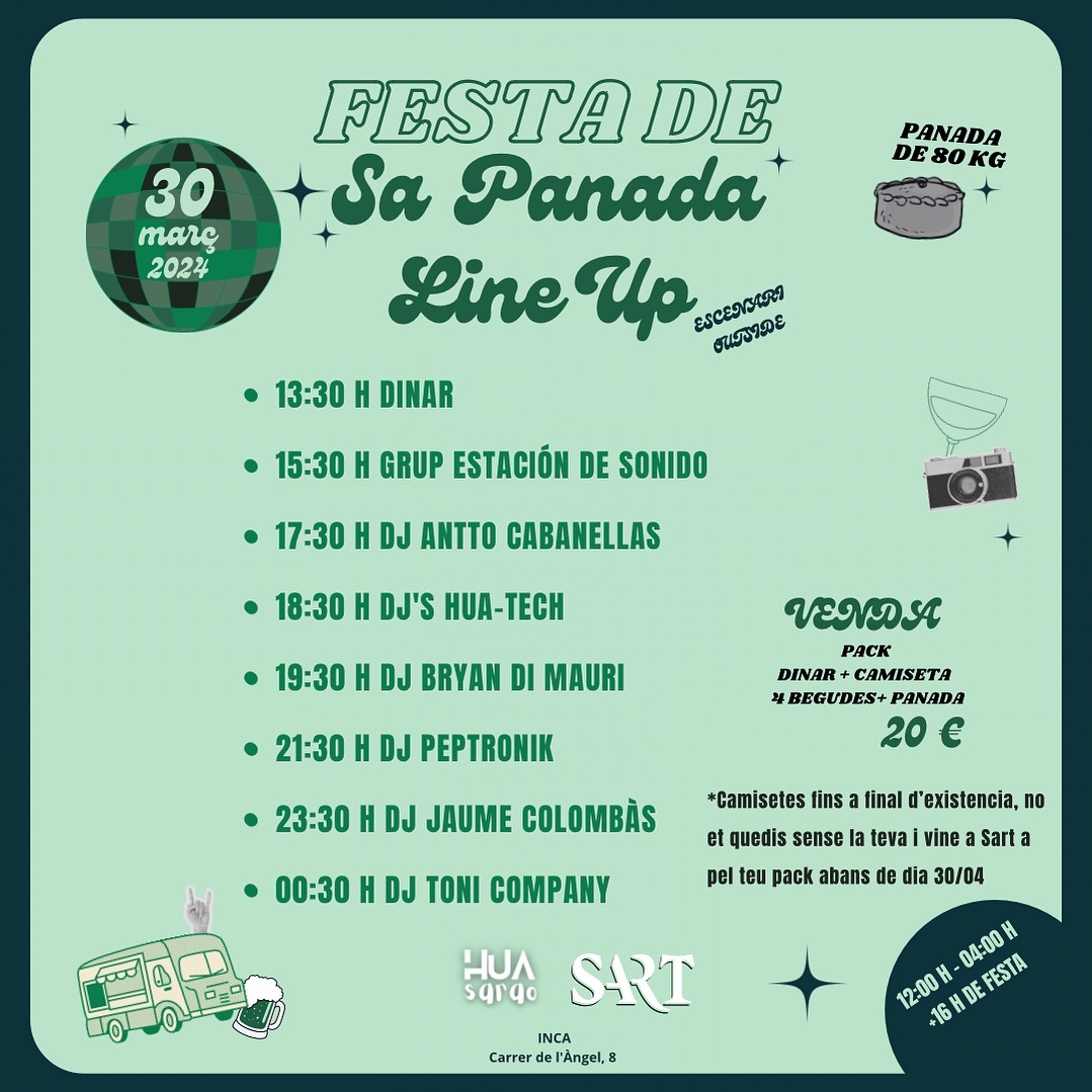 SARTClub's tweet image. Això ja és cuit 📷
Us deixam els horaris de tots els artistes!!