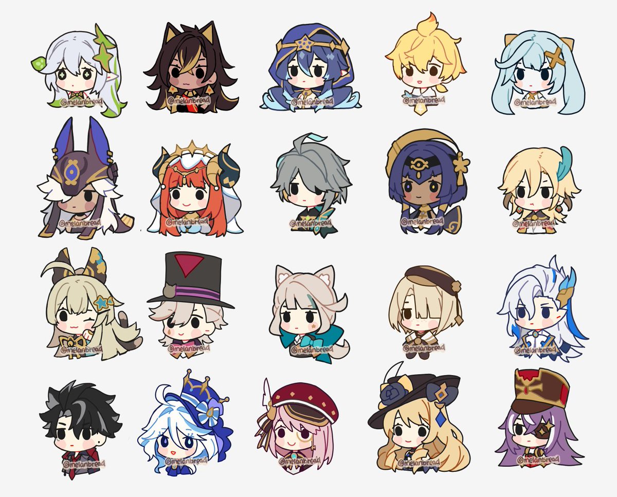 after many months, the next batch of genshin chibi designs are finished!!