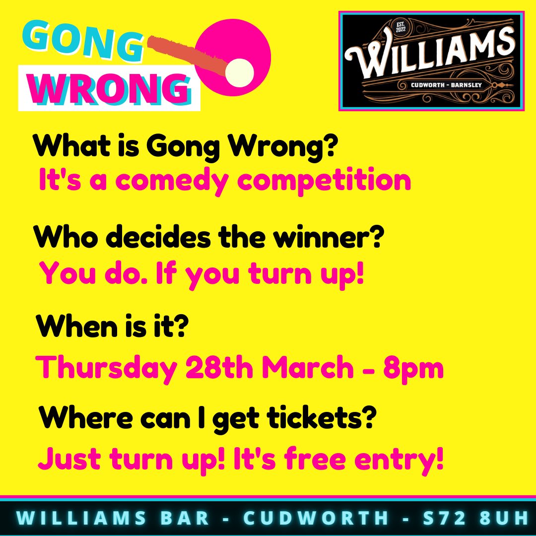 gong_wrong's tweet photo. THE MAGIC ✨ of GONG WRONG is BACK in Cudworth this Thursday night!

If you’ve never seen Gong Wrong and you’re in #cudworth / #barnsley / #southyorkshire GET YOURSELF DOWN to Williams Bar to experience it yourselves! 💫

FREE ENTRY! 🥳 https://t.co/L8KsDjuSxh